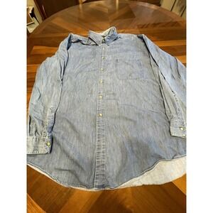 Vintage Eddie Bauer Denim Shirt Mens XXL Tall Blue Button Down Long Sleeve Work